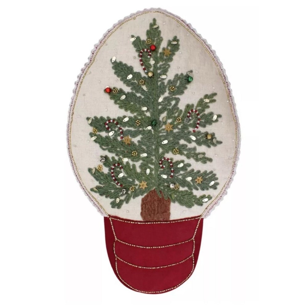 Christmas Beaded Tree Light Bulb Shape Decor Pillow St. Nicholas Square NWT